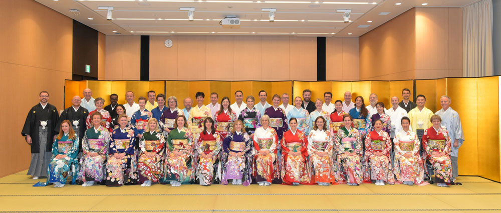 Partners and delegates looking their best in exquisite Japanese Kimonos.